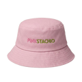 Pink bucket hat with 'PINKSTACHIO' text on a white background